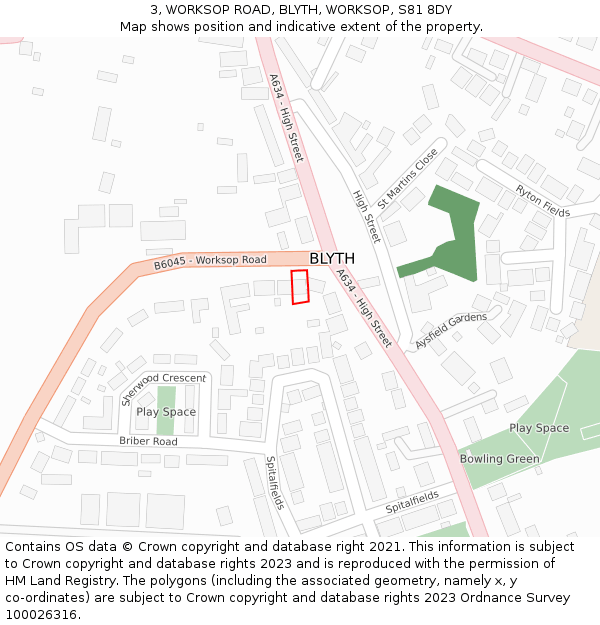 3, WORKSOP ROAD, BLYTH, WORKSOP, S81 8DY: Location map and indicative extent of plot