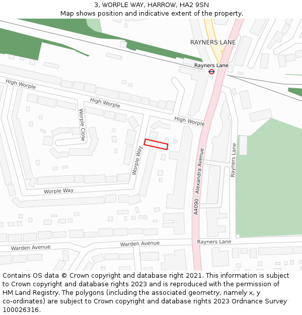 3, WORPLE WAY, HARROW, HA2 9SN: Location map and indicative extent of plot