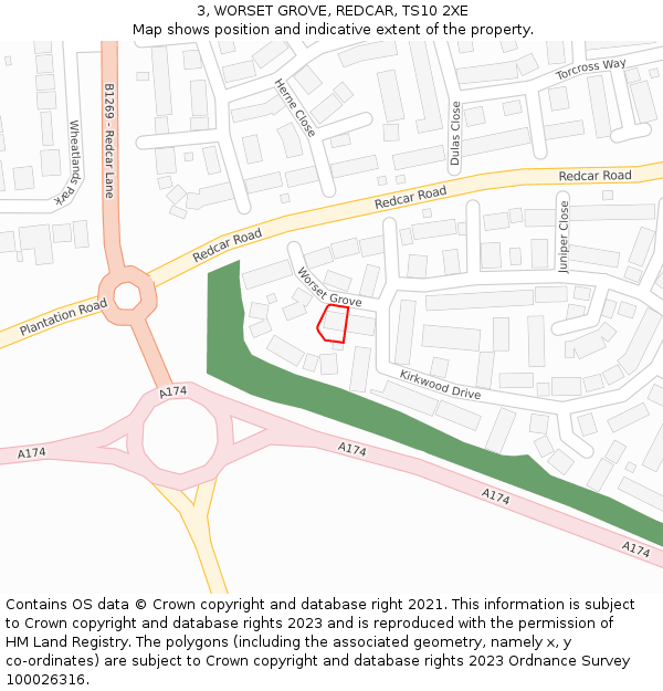 3, WORSET GROVE, REDCAR, TS10 2XE: Location map and indicative extent of plot