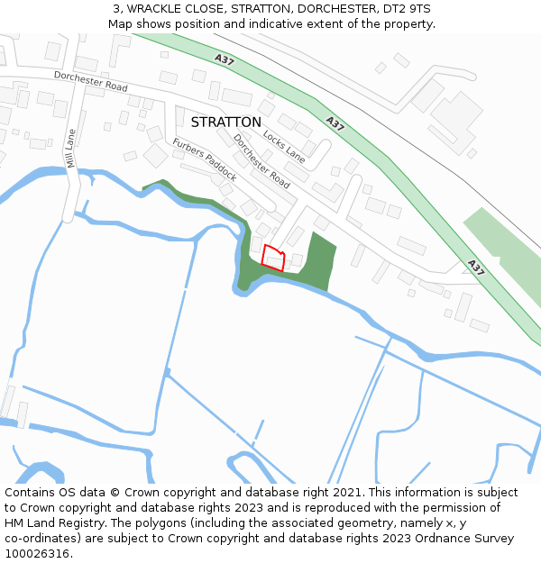 3, WRACKLE CLOSE, STRATTON, DORCHESTER, DT2 9TS: Location map and indicative extent of plot