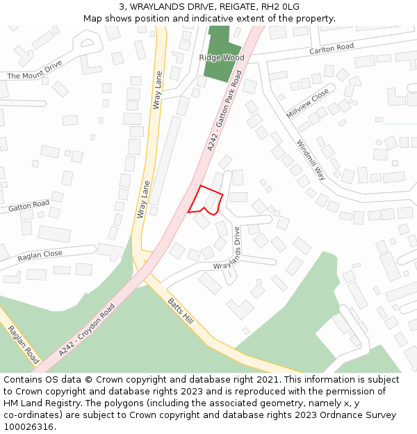 3, WRAYLANDS DRIVE, REIGATE, RH2 0LG: Location map and indicative extent of plot