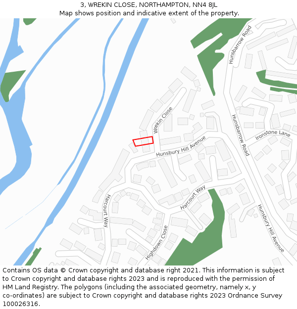 3, WREKIN CLOSE, NORTHAMPTON, NN4 8JL: Location map and indicative extent of plot