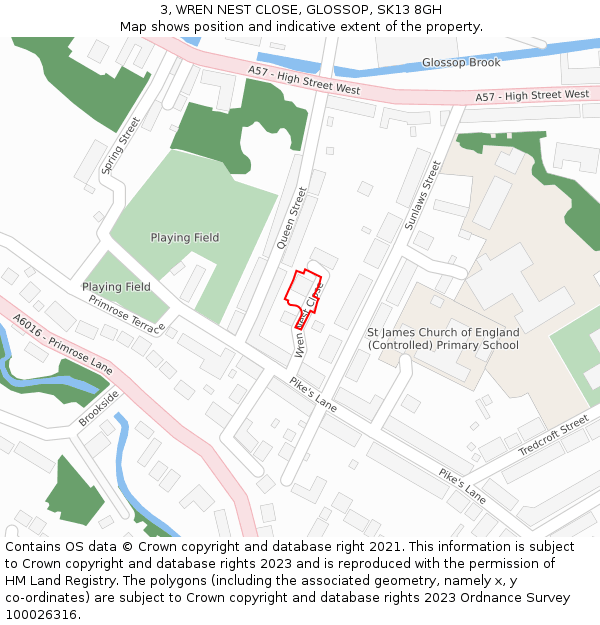 3, WREN NEST CLOSE, GLOSSOP, SK13 8GH: Location map and indicative extent of plot