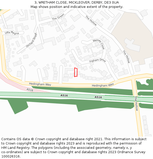 3, WRETHAM CLOSE, MICKLEOVER, DERBY, DE3 0UA: Location map and indicative extent of plot