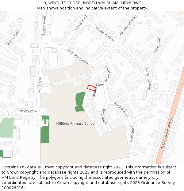 3, WRIGHTS CLOSE, NORTH WALSHAM, NR28 0WG: Location map and indicative extent of plot