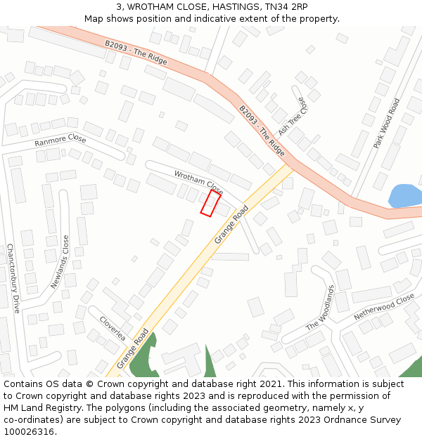 3, WROTHAM CLOSE, HASTINGS, TN34 2RP: Location map and indicative extent of plot