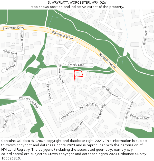 3, WRYFLATT, WORCESTER, WR4 0LW: Location map and indicative extent of plot