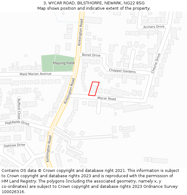 3, WYCAR ROAD, BILSTHORPE, NEWARK, NG22 8SG: Location map and indicative extent of plot