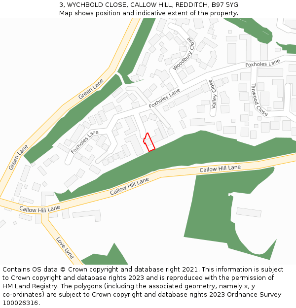 3, WYCHBOLD CLOSE, CALLOW HILL, REDDITCH, B97 5YG: Location map and indicative extent of plot