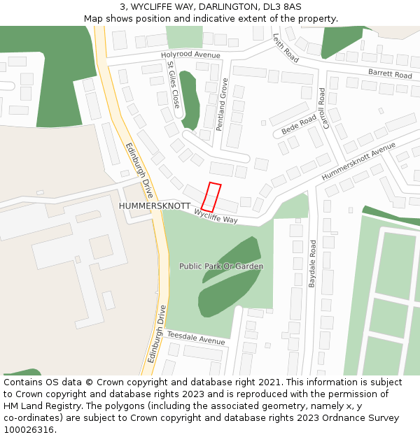 3, WYCLIFFE WAY, DARLINGTON, DL3 8AS: Location map and indicative extent of plot