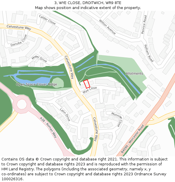 3, WYE CLOSE, DROITWICH, WR9 8TE: Location map and indicative extent of plot