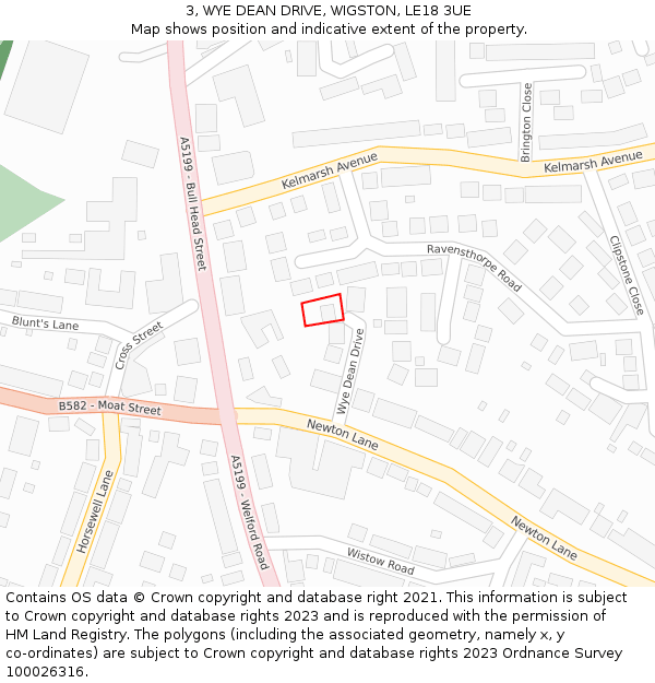 3, WYE DEAN DRIVE, WIGSTON, LE18 3UE: Location map and indicative extent of plot
