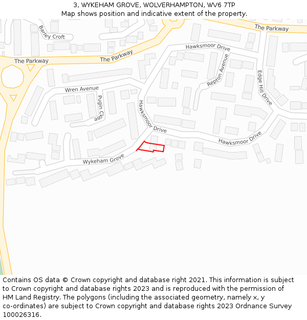 3, WYKEHAM GROVE, WOLVERHAMPTON, WV6 7TP: Location map and indicative extent of plot