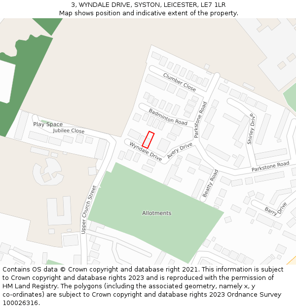 3, WYNDALE DRIVE, SYSTON, LEICESTER, LE7 1LR: Location map and indicative extent of plot