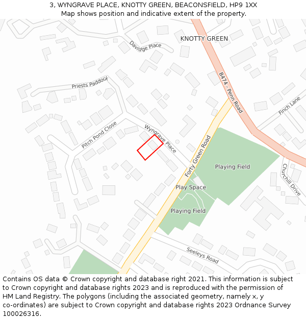 3, WYNGRAVE PLACE, KNOTTY GREEN, BEACONSFIELD, HP9 1XX: Location map and indicative extent of plot