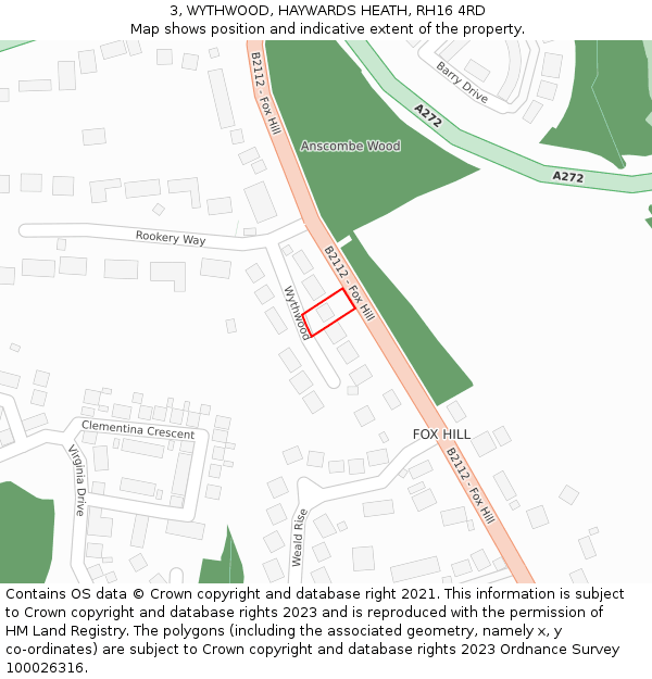 3, WYTHWOOD, HAYWARDS HEATH, RH16 4RD: Location map and indicative extent of plot