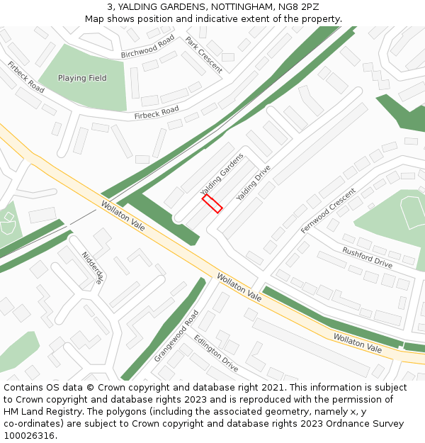 3, YALDING GARDENS, NOTTINGHAM, NG8 2PZ: Location map and indicative extent of plot
