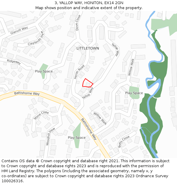 3, YALLOP WAY, HONITON, EX14 2GN: Location map and indicative extent of plot