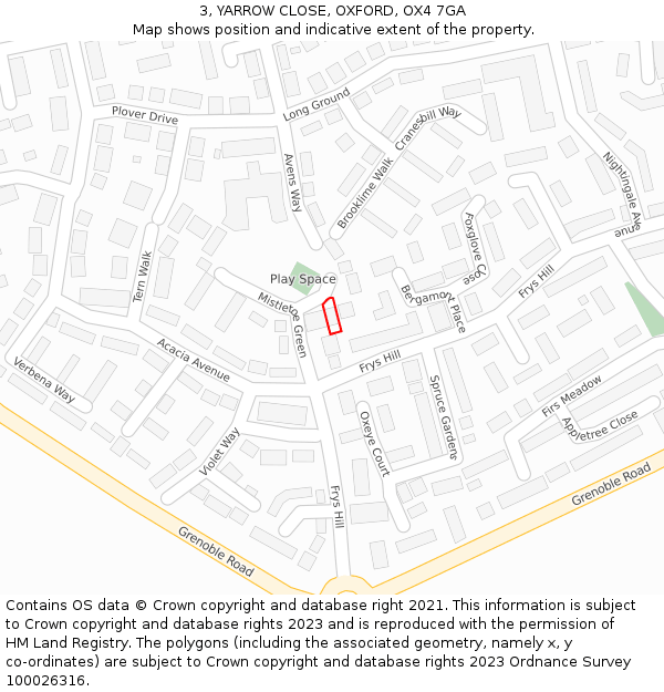 3, YARROW CLOSE, OXFORD, OX4 7GA: Location map and indicative extent of plot