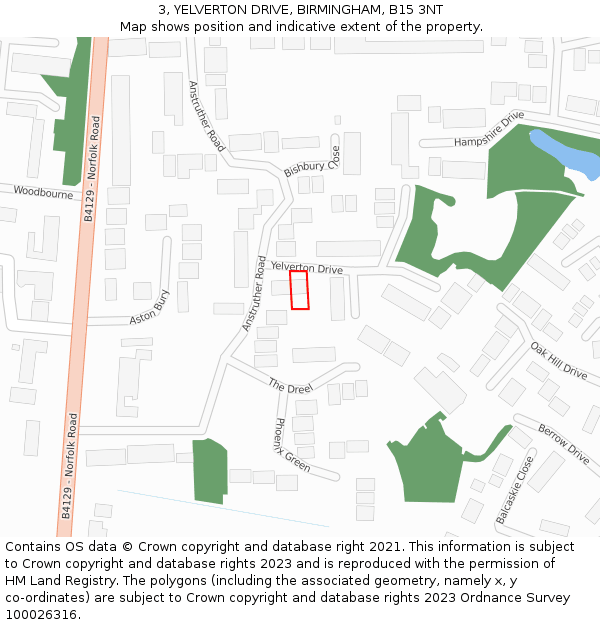 3, YELVERTON DRIVE, BIRMINGHAM, B15 3NT: Location map and indicative extent of plot