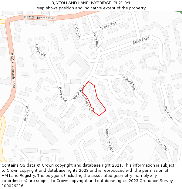 3, YEOLLAND LANE, IVYBRIDGE, PL21 0YL: Location map and indicative extent of plot