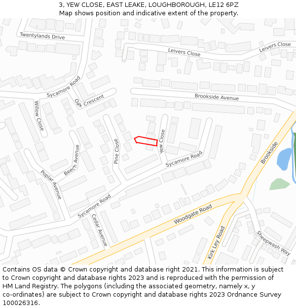 3, YEW CLOSE, EAST LEAKE, LOUGHBOROUGH, LE12 6PZ: Location map and indicative extent of plot