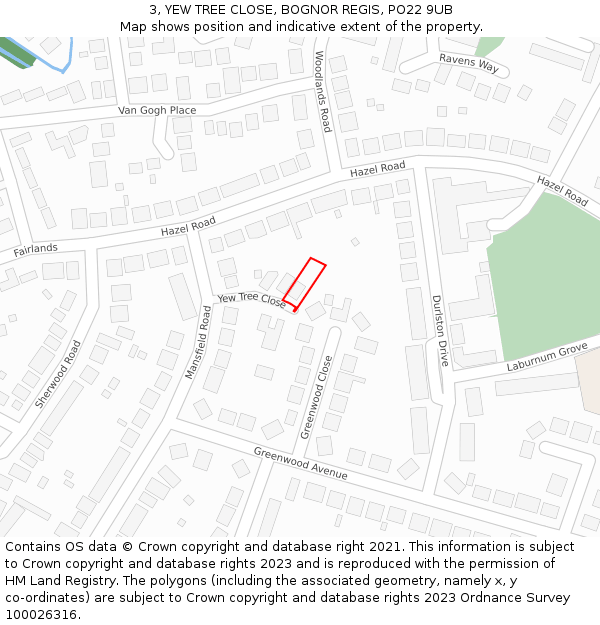 3, YEW TREE CLOSE, BOGNOR REGIS, PO22 9UB: Location map and indicative extent of plot