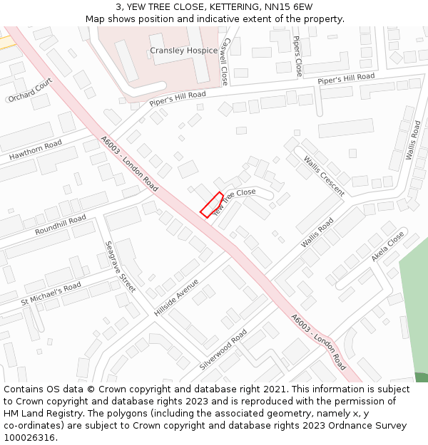 3, YEW TREE CLOSE, KETTERING, NN15 6EW: Location map and indicative extent of plot