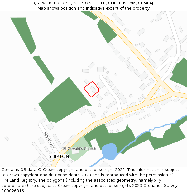 3, YEW TREE CLOSE, SHIPTON OLIFFE, CHELTENHAM, GL54 4JT: Location map and indicative extent of plot