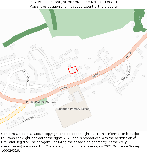 3, YEW TREE CLOSE, SHOBDON, LEOMINSTER, HR6 9LU: Location map and indicative extent of plot