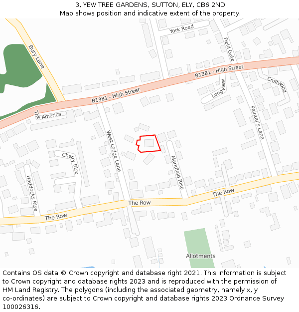 3, YEW TREE GARDENS, SUTTON, ELY, CB6 2ND: Location map and indicative extent of plot