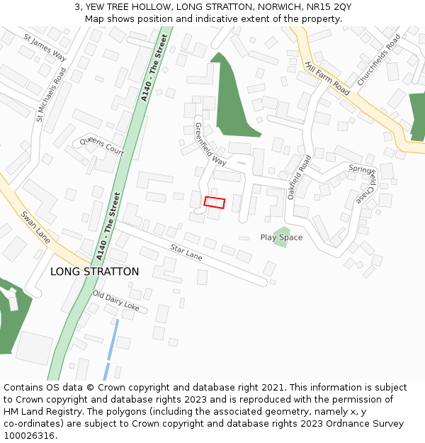 3, YEW TREE HOLLOW, LONG STRATTON, NORWICH, NR15 2QY: Location map and indicative extent of plot