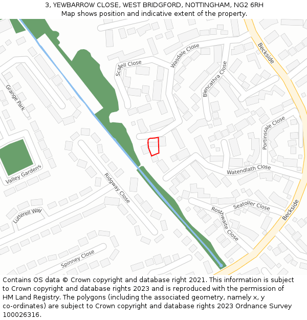 3, YEWBARROW CLOSE, WEST BRIDGFORD, NOTTINGHAM, NG2 6RH: Location map and indicative extent of plot