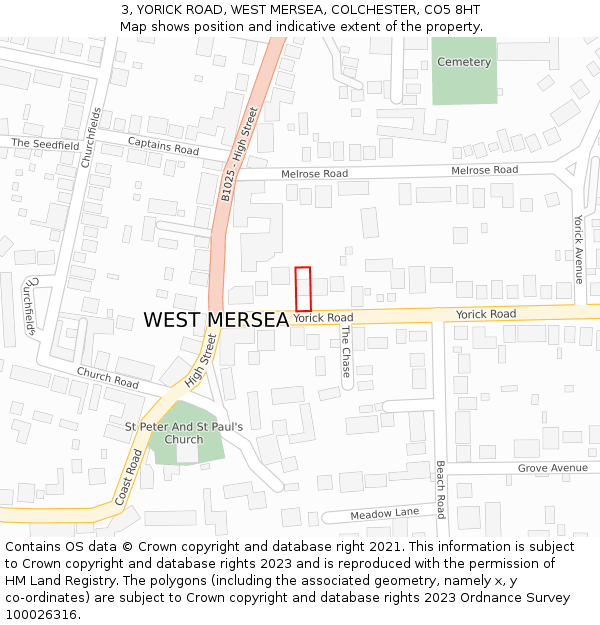 3, YORICK ROAD, WEST MERSEA, COLCHESTER, CO5 8HT: Location map and indicative extent of plot