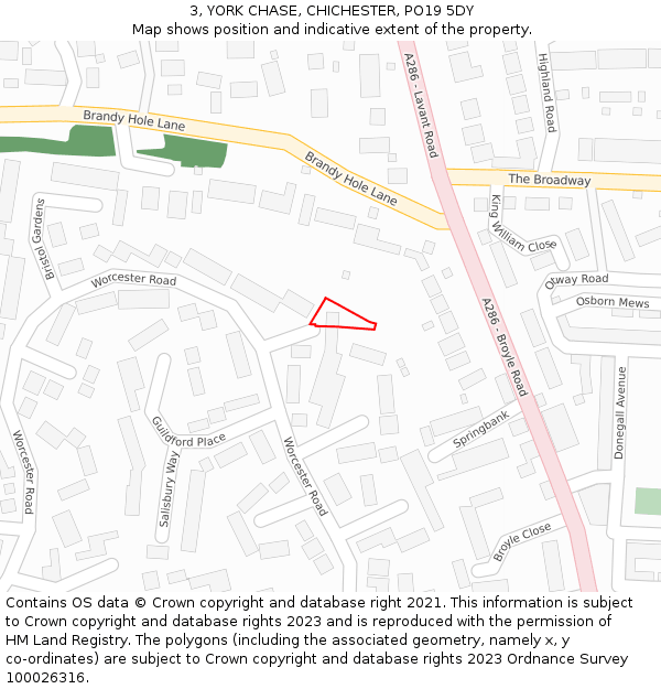 3, YORK CHASE, CHICHESTER, PO19 5DY: Location map and indicative extent of plot