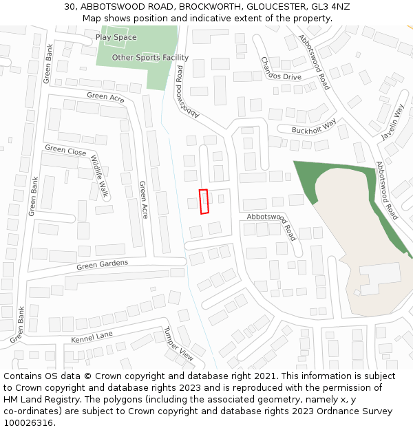 30, ABBOTSWOOD ROAD, BROCKWORTH, GLOUCESTER, GL3 4NZ: Location map and indicative extent of plot