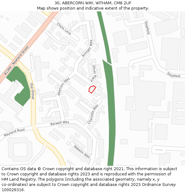 30, ABERCORN WAY, WITHAM, CM8 2UF: Location map and indicative extent of plot