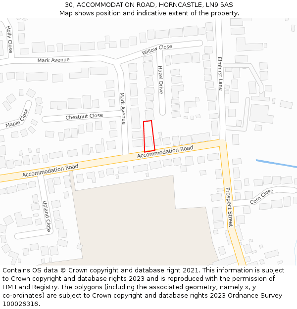 30, ACCOMMODATION ROAD, HORNCASTLE, LN9 5AS: Location map and indicative extent of plot