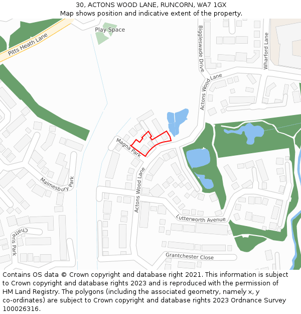 30, ACTONS WOOD LANE, RUNCORN, WA7 1GX: Location map and indicative extent of plot