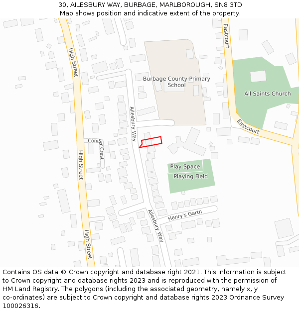 30, AILESBURY WAY, BURBAGE, MARLBOROUGH, SN8 3TD: Location map and indicative extent of plot