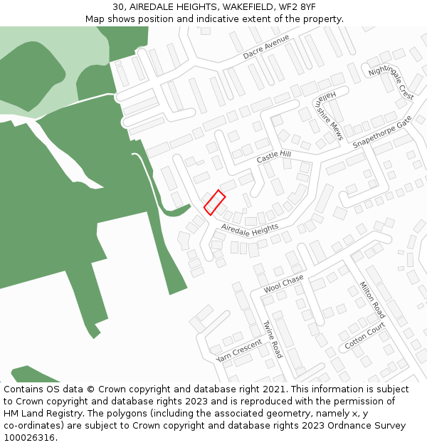 30, AIREDALE HEIGHTS, WAKEFIELD, WF2 8YF: Location map and indicative extent of plot