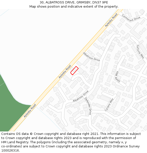 30, ALBATROSS DRIVE, GRIMSBY, DN37 9PE: Location map and indicative extent of plot