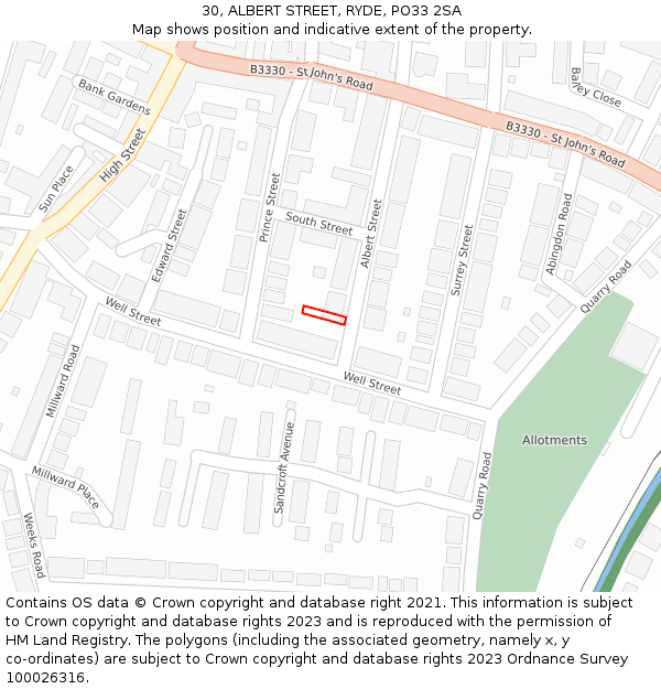 30, ALBERT STREET, RYDE, PO33 2SA: Location map and indicative extent of plot