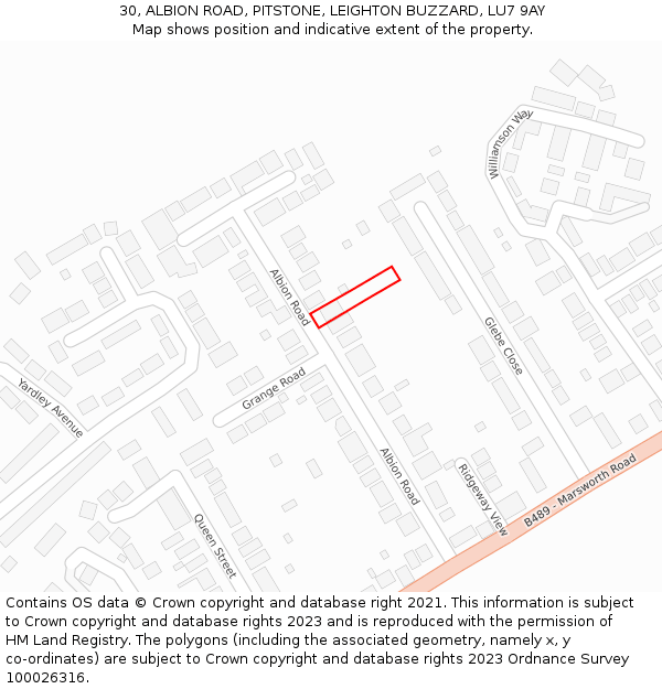 30, ALBION ROAD, PITSTONE, LEIGHTON BUZZARD, LU7 9AY: Location map and indicative extent of plot