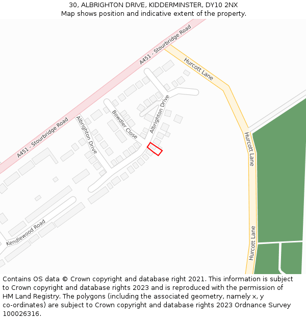 30, ALBRIGHTON DRIVE, KIDDERMINSTER, DY10 2NX: Location map and indicative extent of plot