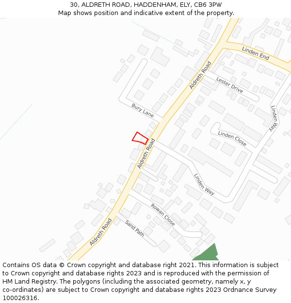 30, ALDRETH ROAD, HADDENHAM, ELY, CB6 3PW: Location map and indicative extent of plot