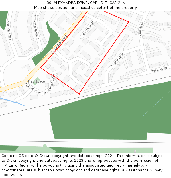 30, ALEXANDRA DRIVE, CARLISLE, CA1 2LN: Location map and indicative extent of plot