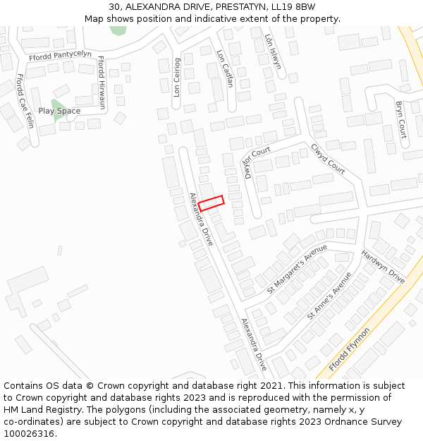 30, ALEXANDRA DRIVE, PRESTATYN, LL19 8BW: Location map and indicative extent of plot