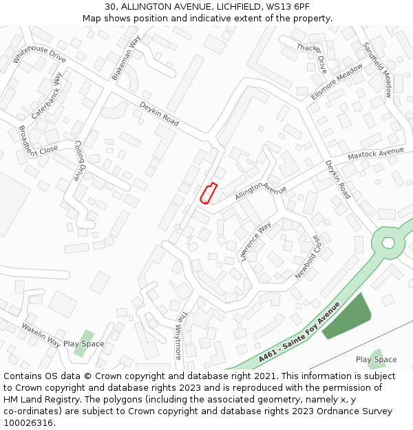 30, ALLINGTON AVENUE, LICHFIELD, WS13 6PF: Location map and indicative extent of plot