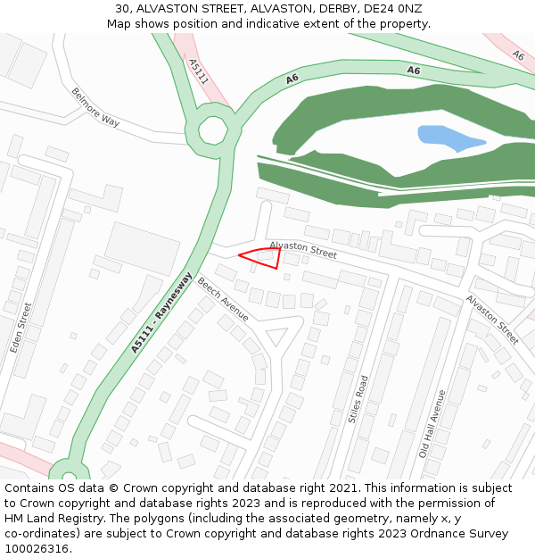 30, ALVASTON STREET, ALVASTON, DERBY, DE24 0NZ: Location map and indicative extent of plot